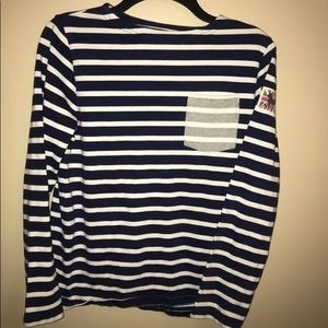 Mini Boden girls 11-12 navy and white shirt